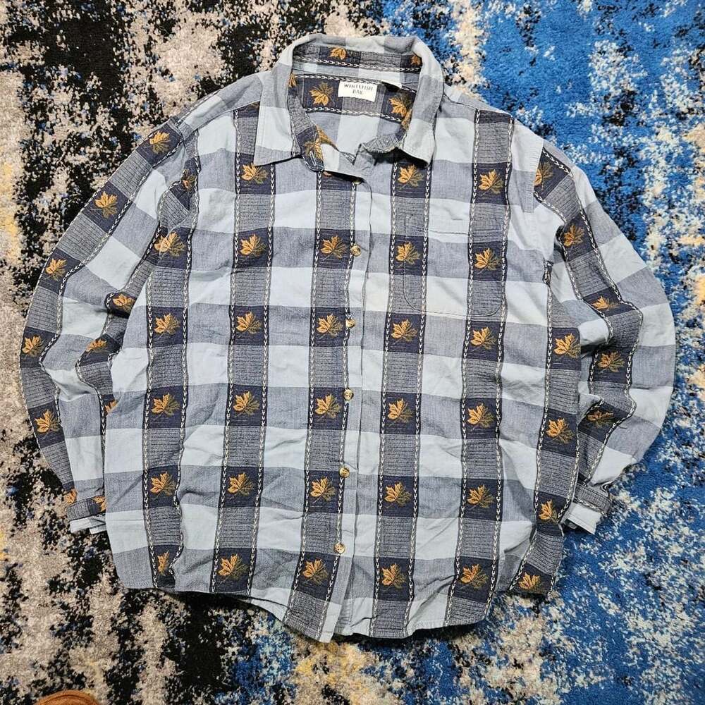 Whitefish Bay Maple Leaf Embroidered Plaid Flannel Button Down Shirt